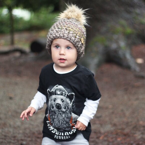 Toddler Hat, Earth tones, tan, neutral, Faux Fur pompom, Mommy & Me, Toque,… - Picture 4 of 6